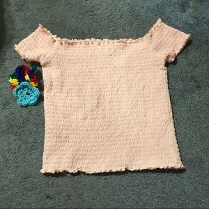 Hollister Off Shoulder Ribbed Crop Top Pink Med